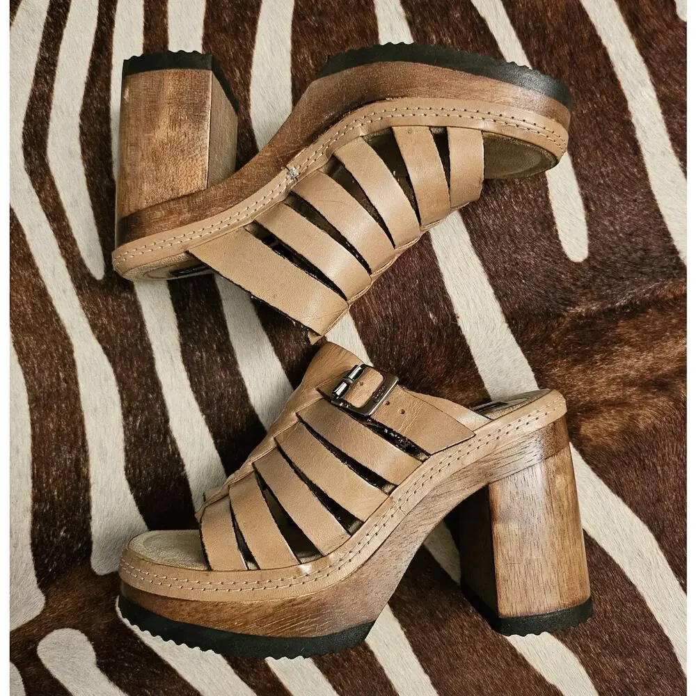 Vintage Candies Y2K 90s Platform Chunky Heel Wooden Suede Sandals Women’s 9